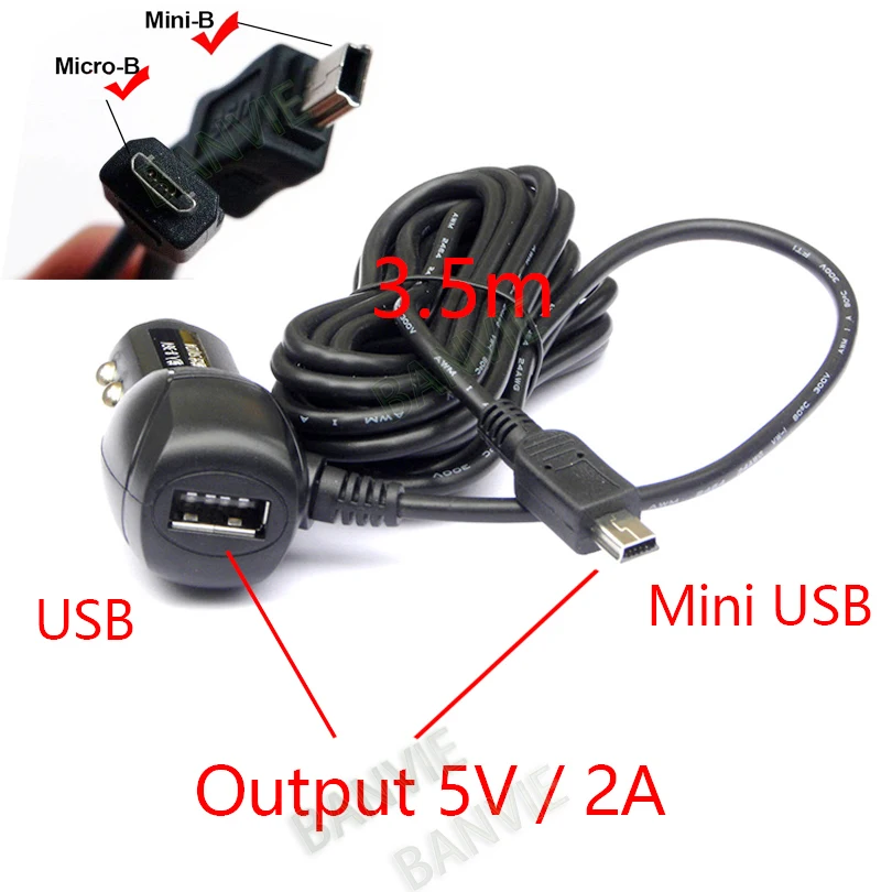 

Mini / Micro USB Port Dual USB 5V 2A Car Charger Adapter Cigarette Lighter For Car DVR Vehicle Charging with 3.5 meters Cable