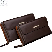 YINTE Men’s Leather Clutch Wallets Zipper Wallet Purse Brown Wrist Bags Business Men Card Holder Phone Wallet Portfolio T10341