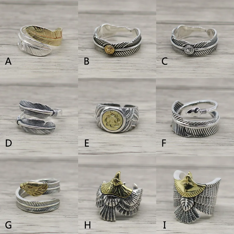 Di Modo Takahashi Kagura Goro Della Piuma Eagle Open Ended Anello S925 Sterling Silver Retro Thai Argento Anello Dei Monili Di Uomini E Donne