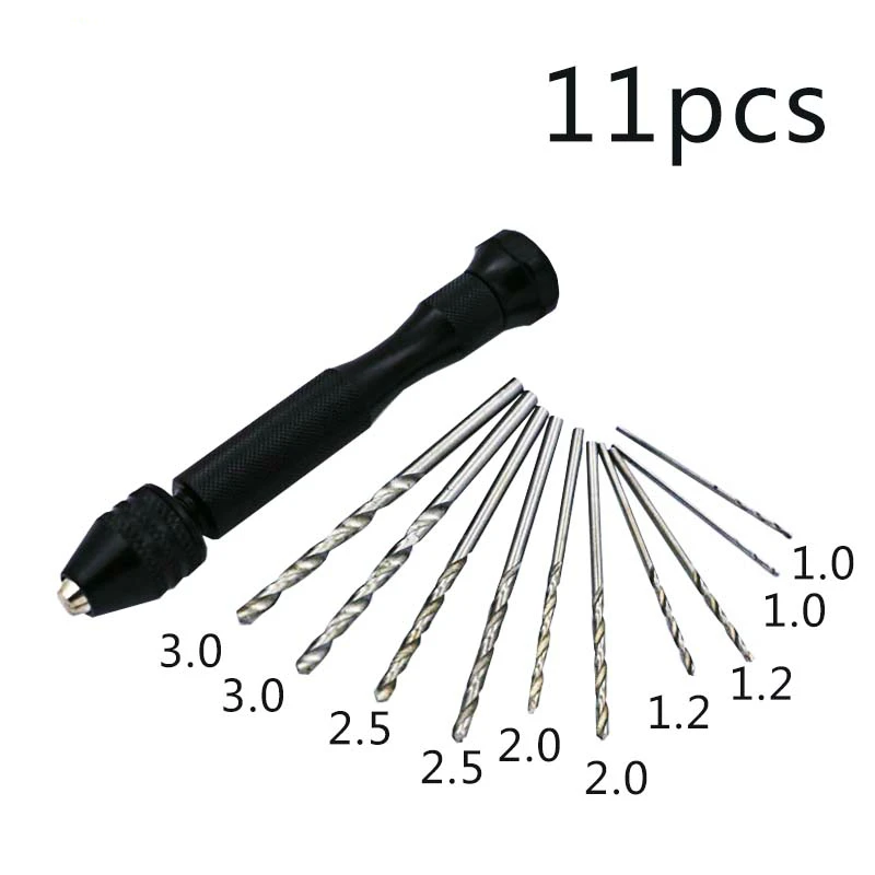Quality Mini Micro Aluminum Hand Drill With Keyless Chuck +10x High Speed Steel Twist Drills