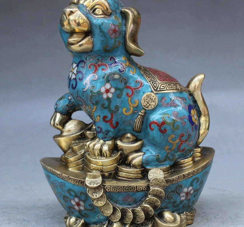Lucky China Folk Cloisonne Bronze Gilt Zodiac Pig On Wealth YuanBao