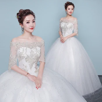 

Vintage Princess Wedding Dresses 2019 Lace Wedding Gowns Half Sleeve Vestidos de Noivas Ball Gown Bride Dress Abiti Da Sposa