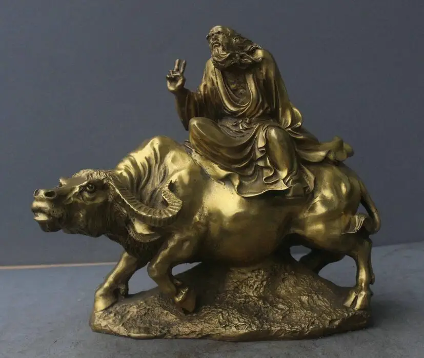 

12" China Copper Buddhism Ride Cow Bronze Statue