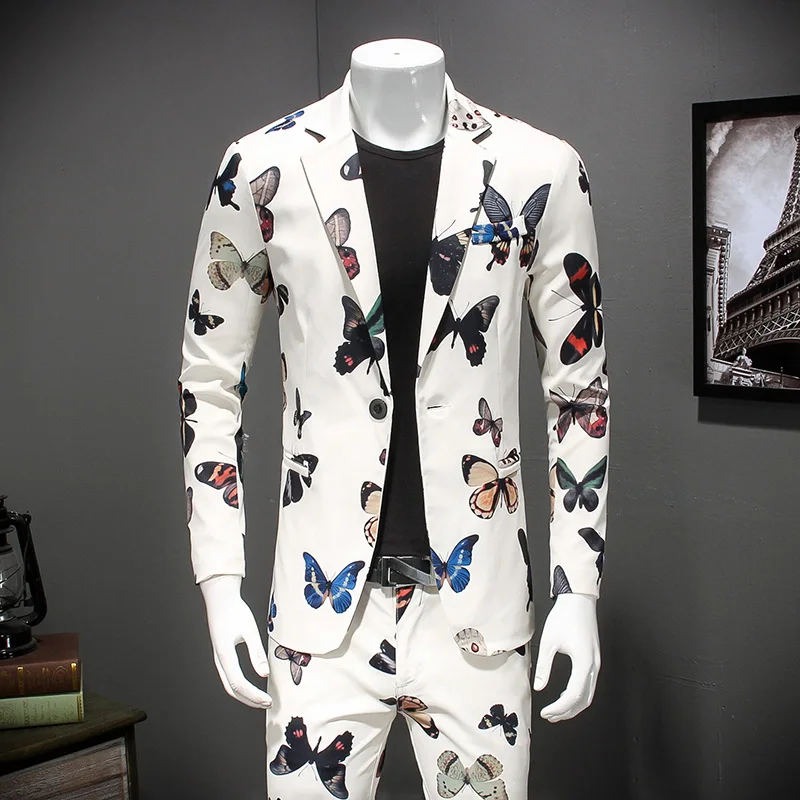 

2pc Men Suit Latest Coat Pant Designs Floral Blazer Set Slim Fit Casual Terno Masculino Fashion Dress Suits Men Clothing 4XL-M