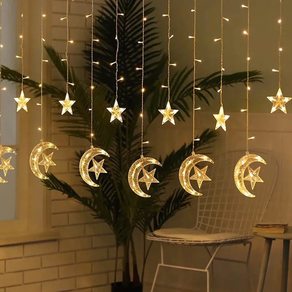 

Led Light string Ramadan Festival Bright Stars Curtain Lights Decorative Home Decoration LED Light String Golden Lanterns
