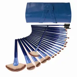 24 шт. синий набор кистей для макияжа инструменты-Парфюмерия Комплект Шерсть Марка пудра составляют щетки комплект дело Косметика