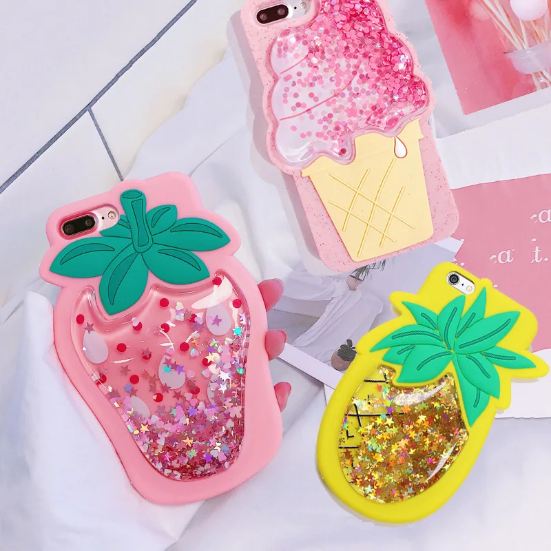 3D Glitter Pineapple Strawberry Icecream Owl Fruit Soft