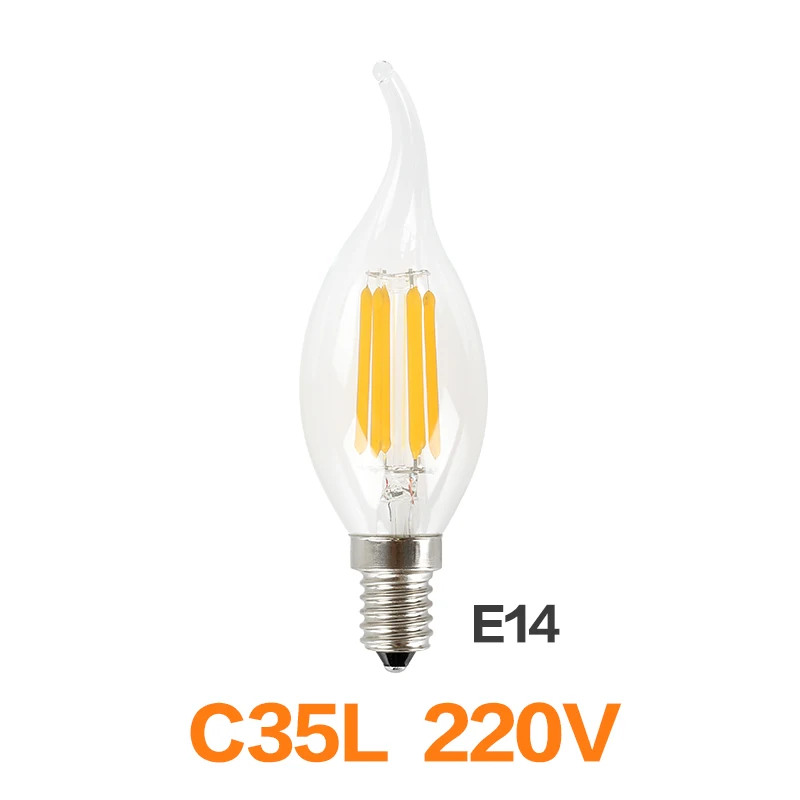 Ретро светодиодный светильник E27 E14 Светодиодный светильник 220 в 240 В светодиодный светильник накаливания 2 Вт 4 Вт 6 Вт 8 Вт стеклянный шар Bombillas светодиодный светильник Эдисона - Emitting Color: C35L