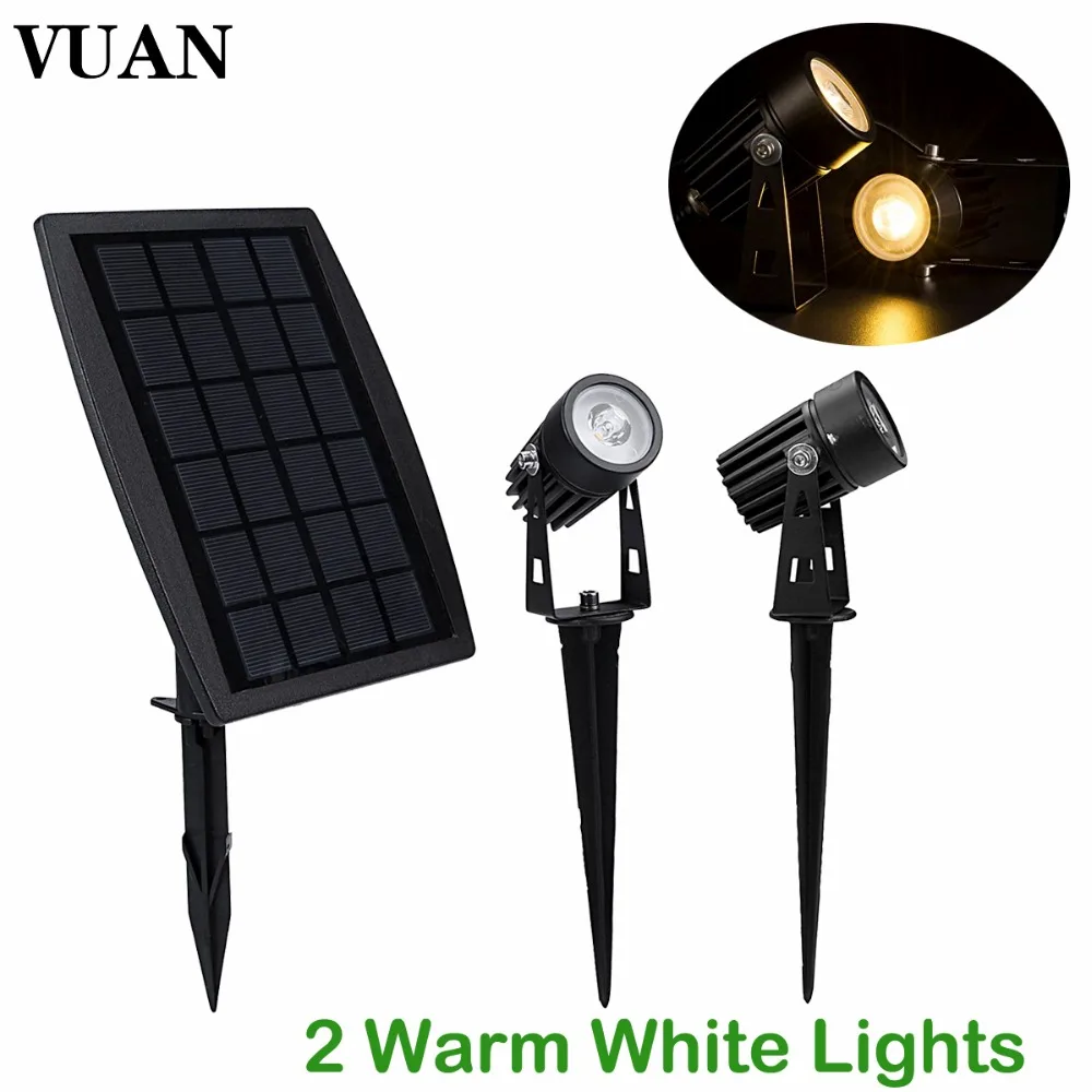 Goedkoop Waterdichte IP65 Zonne energie Spotlight met 2 Warm Wit Verlichting voor Outdoor Tuin Binnenplaats Gazon Zwart