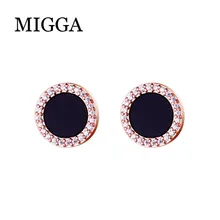 MIGGA Классический дизайн черные акриловые круглые золотые, розовые серьги цвета микро украшенное кубическими камнями циркония серьги-гвоздики