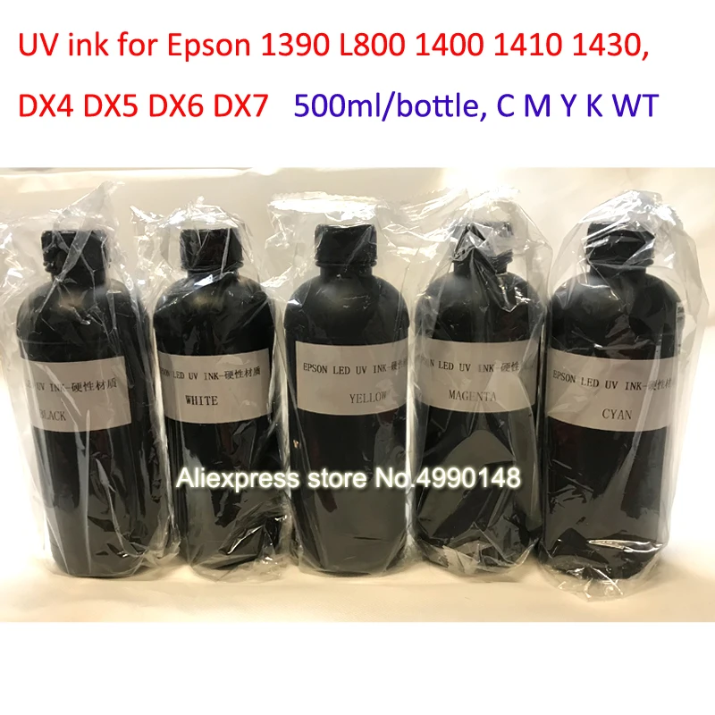 

5 Bottle 2500ML LED UV Ink for DX4 DX5 DX6 DX7 Printhead for A2 A3 A4 & Large Flatbed Inkjet Printer