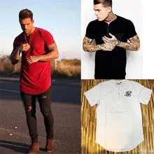 New silk siksilk t-shirt black white red solid style hip hop T-shirt top fashion men's T-shirt top Men Longline cut out longline t shirt