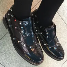 2017 New Fashion Rivets Women Shoes Casual Slip On Platform Flats Shoes Woman Vintage Shoes Espadrilles Creepers Ankle Boots