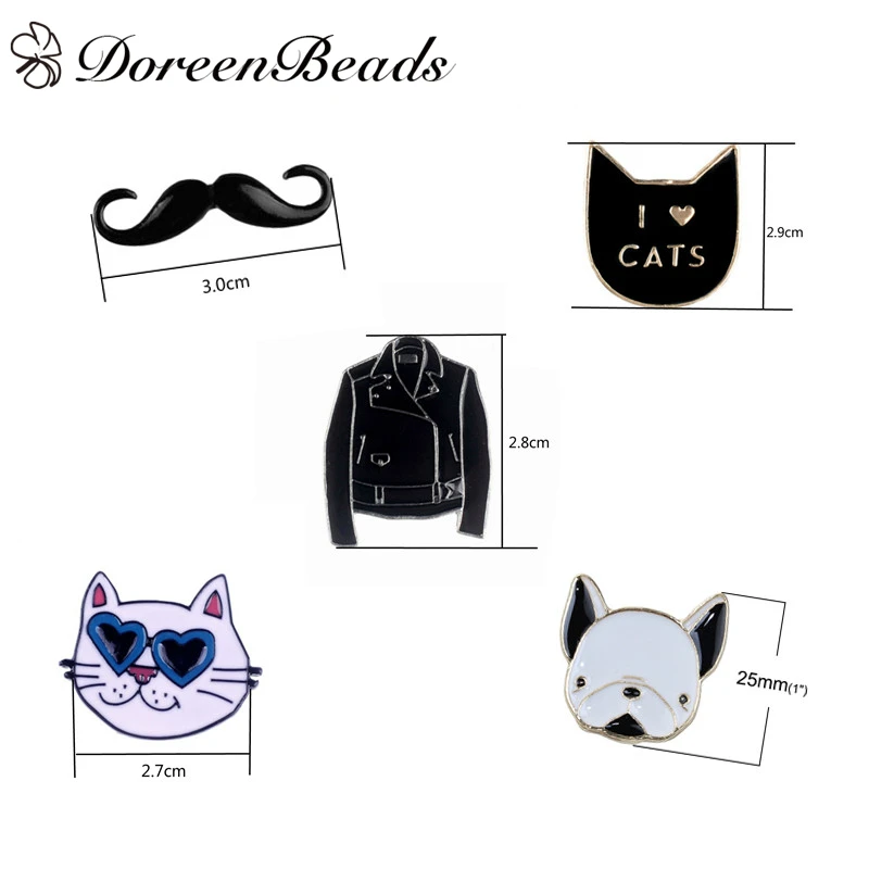 DoreenBeads 1 шт. Kawaii Мультфильм Значки на рюкзак булавки броши эмалевые усы кошка собака одежда сумки джинсы украшения