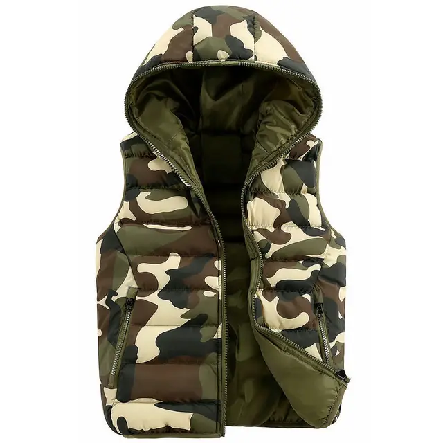 Fashion Mens Camouflage Vests Hooded Sleeveless Men Winter Vests Casual