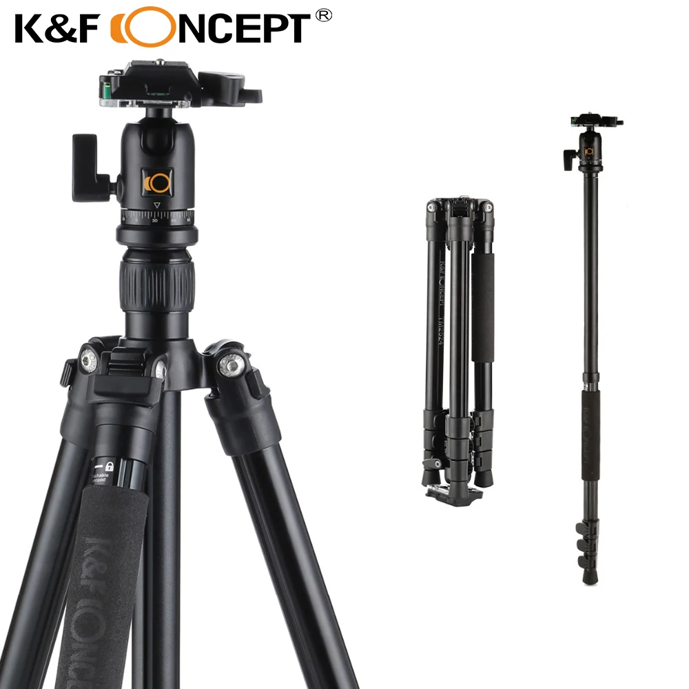 

K&F CONCEPT TM2524 Professional Portable Travel Aluminum Camera Tripod Monopod Ball Head for SLR DSLR Camera 12kg Load Capacity