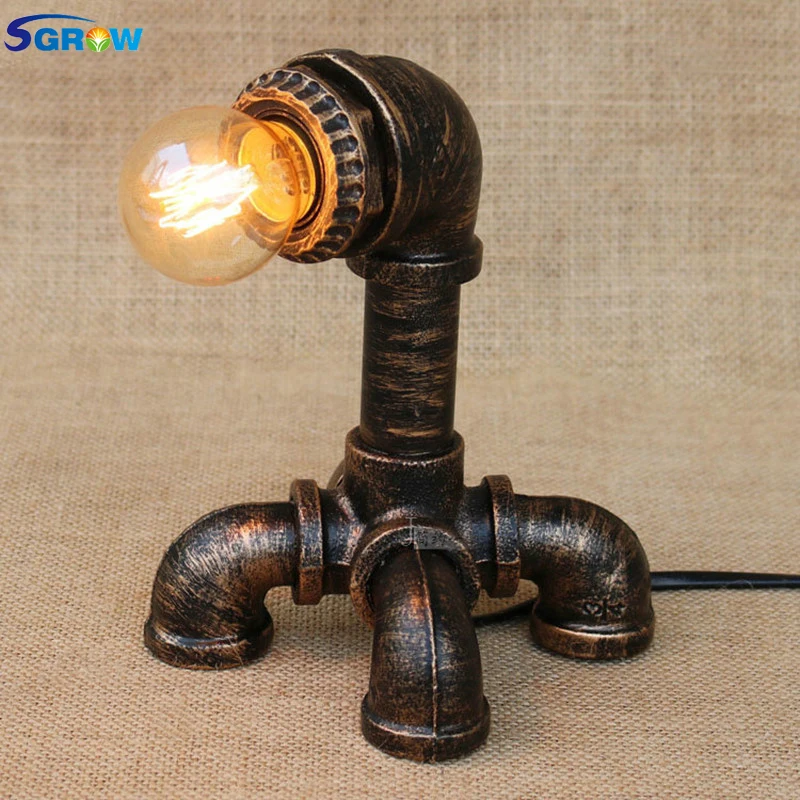 SGROW Creative Table Lamp Loft Industrial Iron Pipe Lamp Decorative Desk Lamp for Bedroom Beside