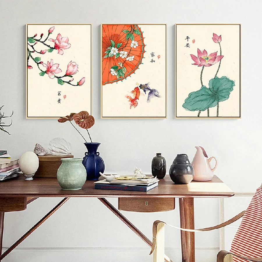 Chinese-Style-Retro-Flower-Canvas-Print-Poster-and-Painting-Lotus-Magnolia-Plants-Home-Decor-Wall-Art
