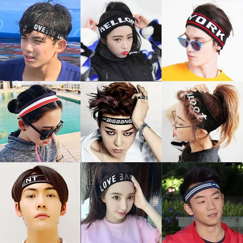 

Boys and girls sports hair band letters Korean version sweat-absorbent turban hair accessories wholesale (random colors)