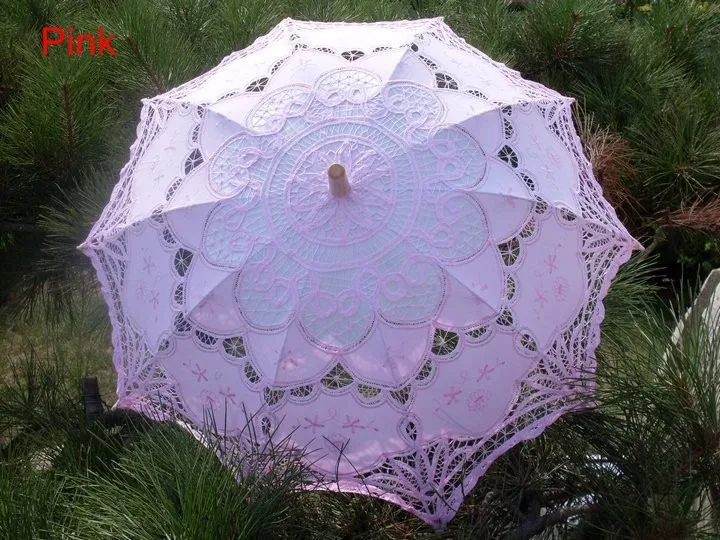 Кружевной зонтик и веер комбинация хлопок вышивка белый/слоновая кость Кружева Зонтик Свадебные украшения зонтик