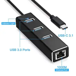 USB C концентратор, leadzoe Тип C адаптер с 3 USB 3,0 хаб Порты и разъёмы и 1 10/100/1000 Мбит RJ45 Gigabit ethernet LAN сети Порты и разъёмы адаптер