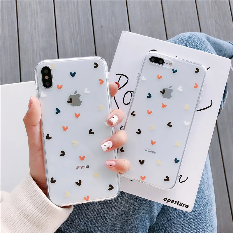 

simple cute loving heart intersperse Transparent soft shell phone Case For Apple iphone 6 6s 7 8 Plus X XS XR MAX silicone case