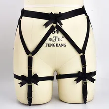 Женский черный галстук-бабочка стиль бондаж, БДСМ-белье короткий топик Harajuku клетка бюстгальтер Фетиш подвязка пояс сексуальные трусики подвязка