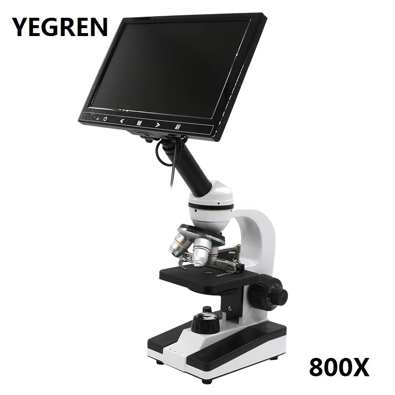

40X-1600X Video Biological Microscope LED Illuminated Bio-microscope School Laboratory with LCD Display Screen Coarse Fine Focus