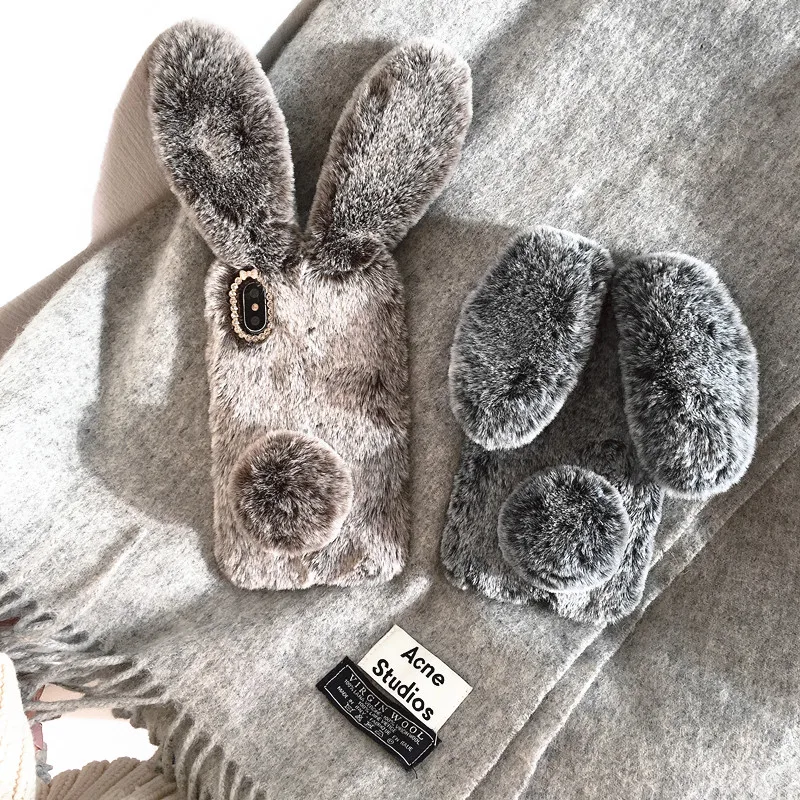 for Samsung galaxy A7 2018 A750 A3 A5 A7 2017 2016 A6 A8 A9 2018 S8 S9 Plus Note 9 8 S7 S6 edge Rabbit Fur Case Plush Bunny
