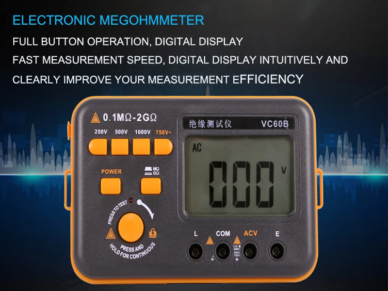 VC60B 0.1M-2G_MOhm мультиметр Ohmic Сопротивление изоляции тестер напряжения 1000 в