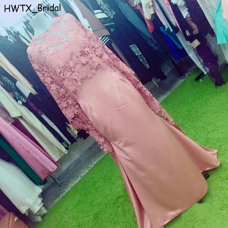 Элегантное розовое кружевное платье для матери невесты вечернее платье с накидкой Большие размеры кафтан Русалка Длинные 2018 выпускные