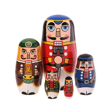 

Tasteless Russian nesting doll formaldehyde-free oil color 5 layer nesting doll special handicraft walnut soldier nutcracker set