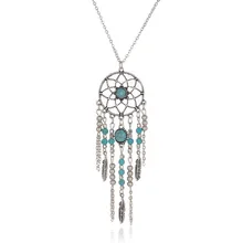 Trendy Style Dreamcatcher Pendant Necklace Feather Stone Pendant Jewelry Dream Catcher Necklace Sweater Chain Jewelry gold feather pendant chain necklace