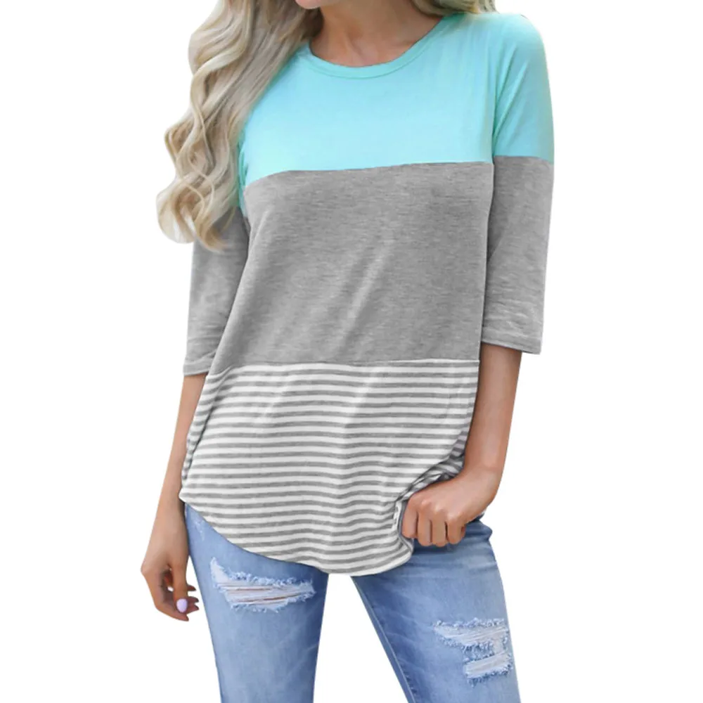 2018 Womens Blouse Tops Summer Casual Loose Striped Patchwork Lace