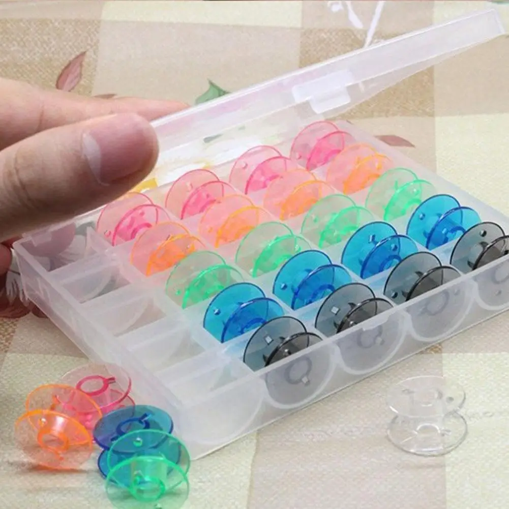 25 Cell Clear Plastic Empty Bobbin Storage Case Box Sewing Machine