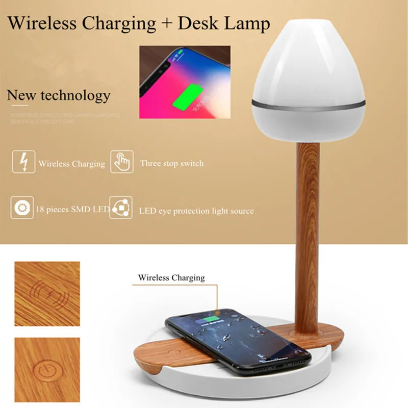 

Mobile phone wireless charging LED desk lamp with base bedside USB night lamp wireless charger for iphone 8 X Samsung S7 S8 S9