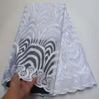 

New arrival african lace fabrics high quality cord guipure lace fabric for party dress Nigerian Rhinestones lace fabric XDR05