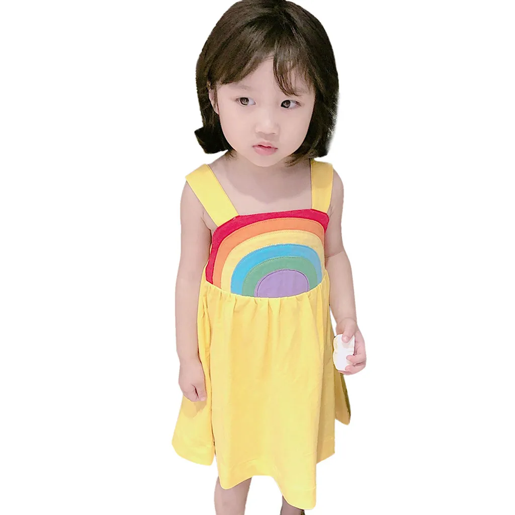 

Girls Princess Summer 2019 Dress Sleeveless Rainbow Print Party Kids Strap Dresses For Girls Princess Children Dress Sundress