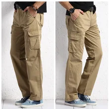 Мужские многокарманные Большие размеры 44 свободные брюки-карго для спорта на открытом воздухе скалолазание для пеших прогулок для верховой езды весенние тонкие брюки в стиле милитар Homme