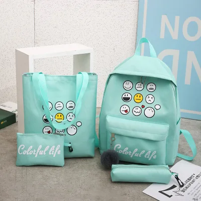 Детские школьные сумки 4 шт./компл. подростковые студенческие холщовые рюкзаки для девочек детский школьный рюкзак с буквенным принтом женские сумки - Цвет: style5  green