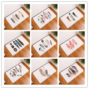

2018 New Welcome Floor Mats Feather Printed Bathroom Kitchen Carpets Doormats Cat Floor Mat for Living Room Anti-Slip Tapete