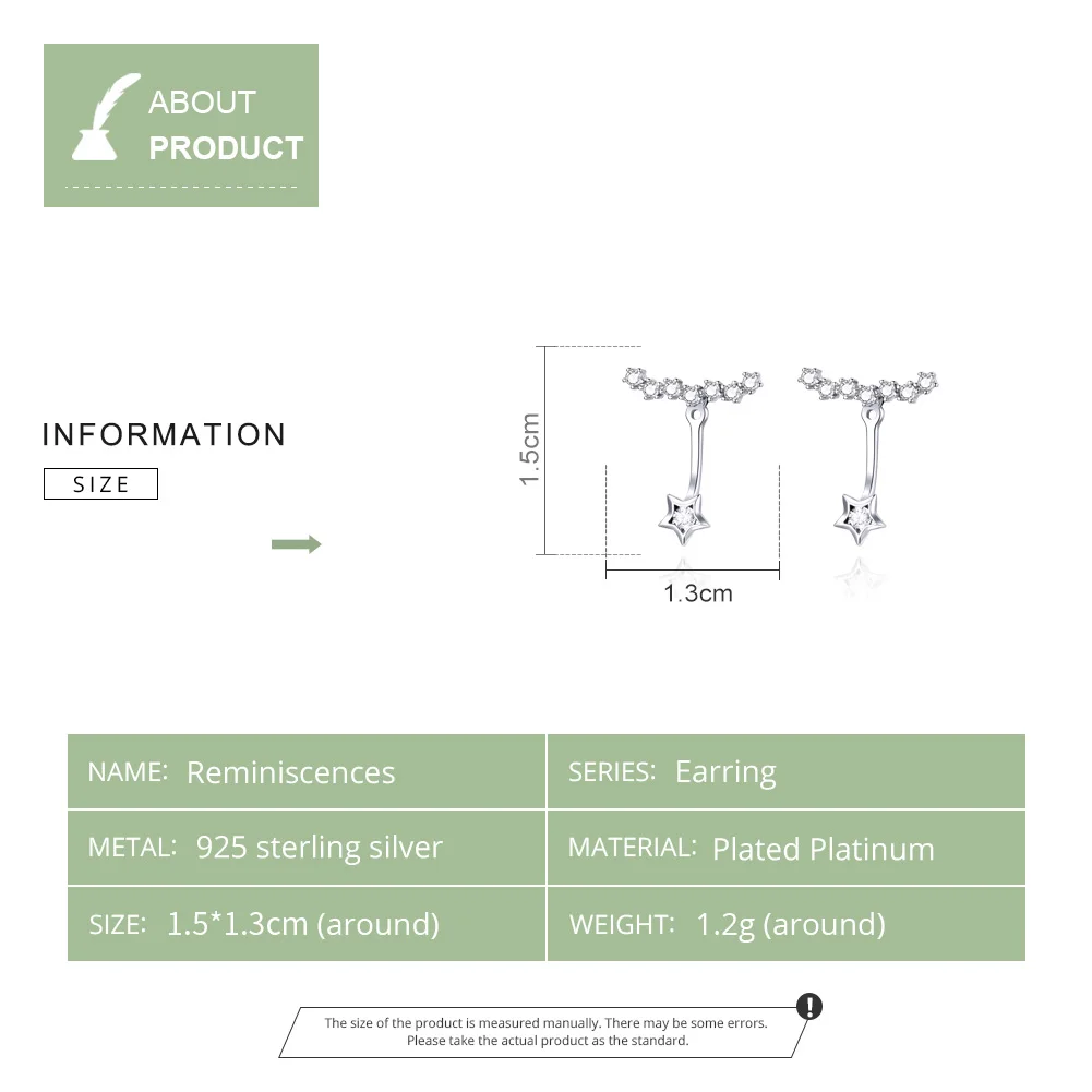 BAMOER, Ослепительная звезда, уши, куртки, 925 пробы, серебро, прозрачный CZ, крошечные серьги для женщин, хорошее ювелирное изделие для здоровья, подарки для девочки, BSE175
