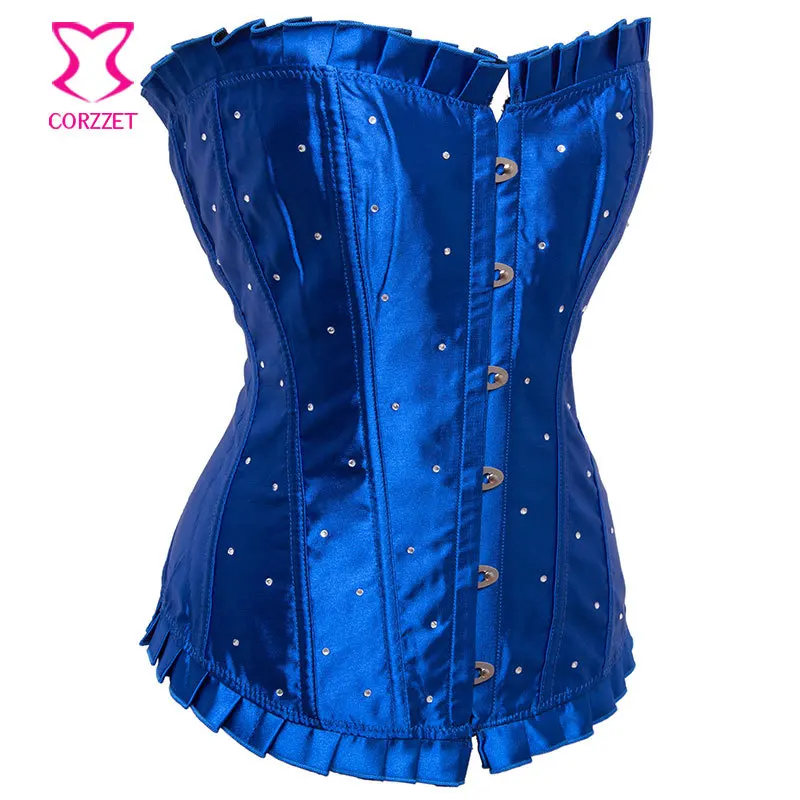 S 6XL синий атласный бюстье Бродвей Showgirl Corpetes E Espartilhos плюс размер корсет Бюстье Топ