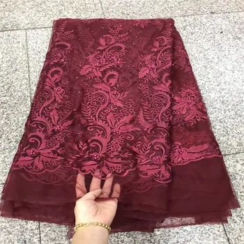 

Wine beaded lace fabric high quality french tulle net lace fabric for wedding stones black african lace fabrics HJ136-1