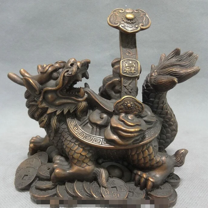

wholesale factory Chinese Bronze Animals FengShui Wealth Coin RuYi Shou Dragon Turtle Statue