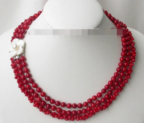 

bjc 0002223 Noble 3strands Natural coral necklace flower Shell cam