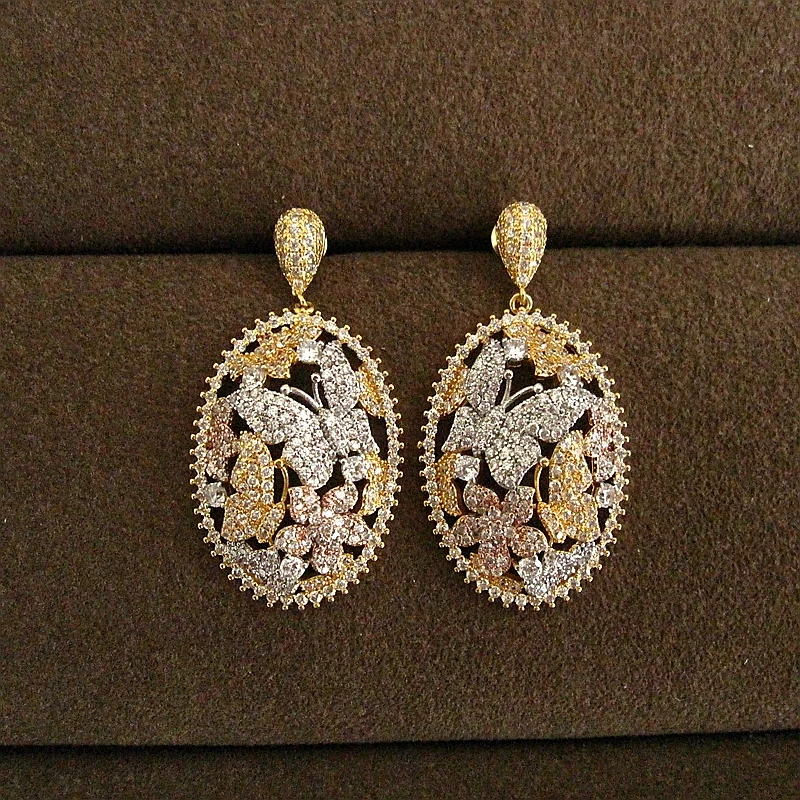 

Fashion AAA cubic zirconia pave setting Sweet Flower and butterfly hollow Oval Earrings,women's accessaries,e9787