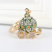 Green Pumpkin Carriage Pendant Charm Rhinestone Crystal Purse Bag Keyring Key Chain Accessories Wedding Party Lover
