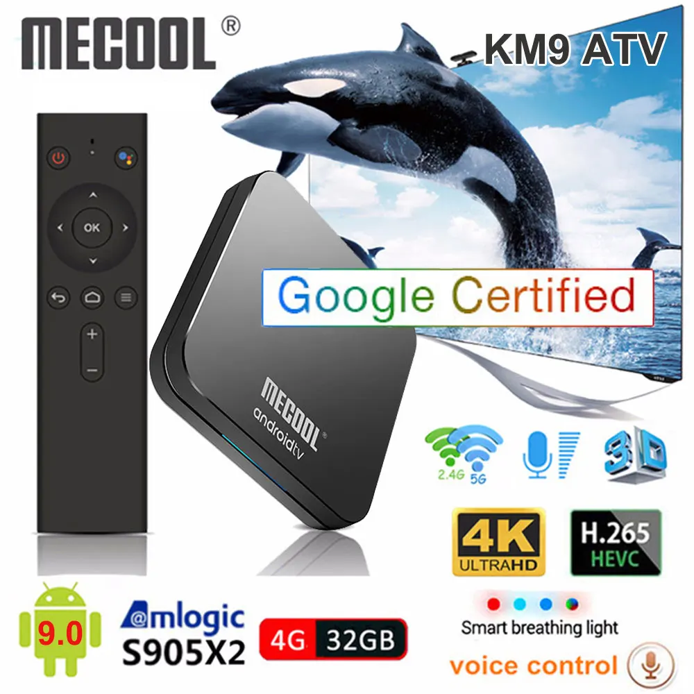 

[Google Certified]Mecool KM9 ATV Android 9.0 Smart TV Box Amlogic S905X2 4GB DDR4 32GB 2.4G/5G WiFi BT HDMI 2.1 IPTV Set Top Box