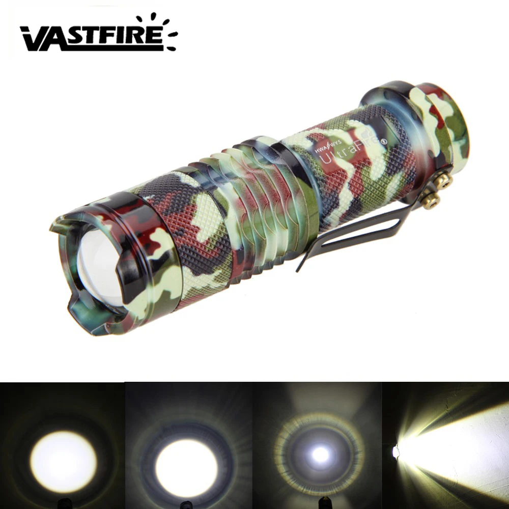 

Hot Camouflage style Mini Flashlight 3 modes Zoomable 2000lm Q5 led Torch waterproof Portable Lantern with Hook For Outdoor